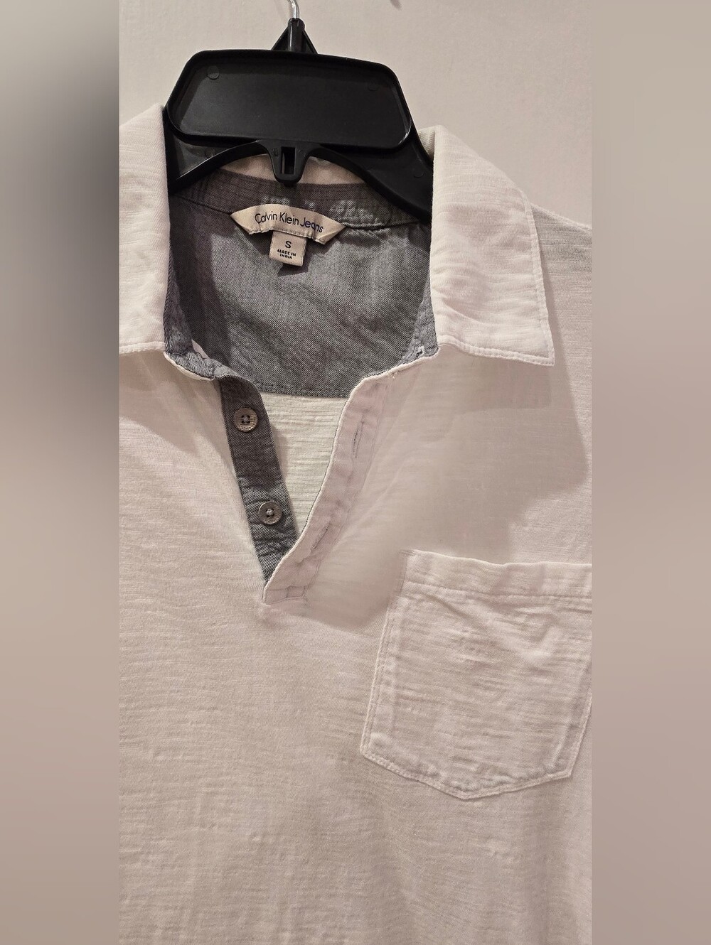 Calvin Klein Jeans -  Men’s White Polo with Gray Contrast and Buttons